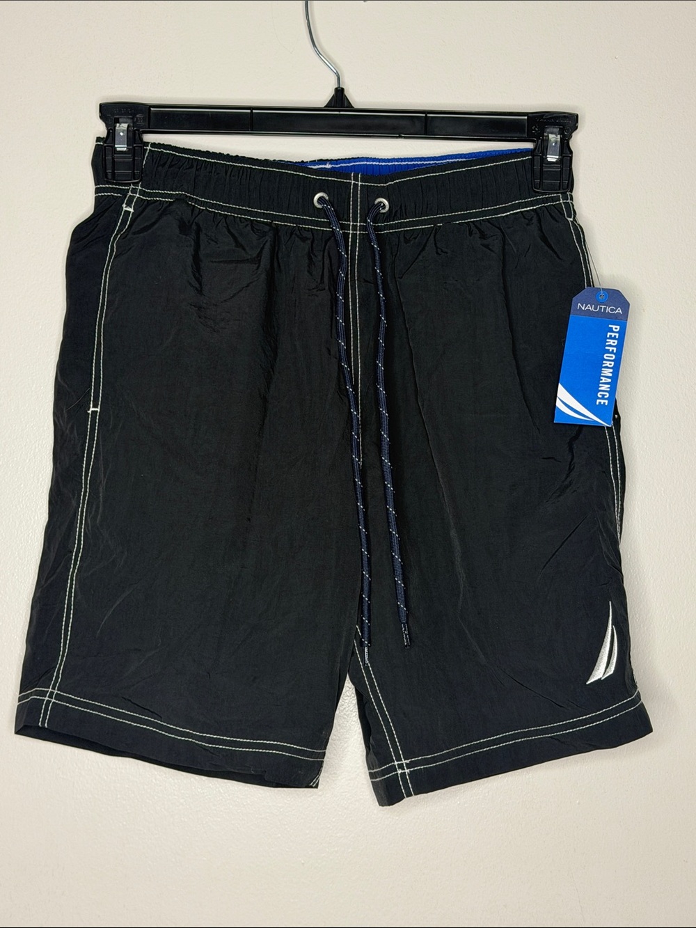 Nautica Black Swim Hybrid Shorts with Blue Trim